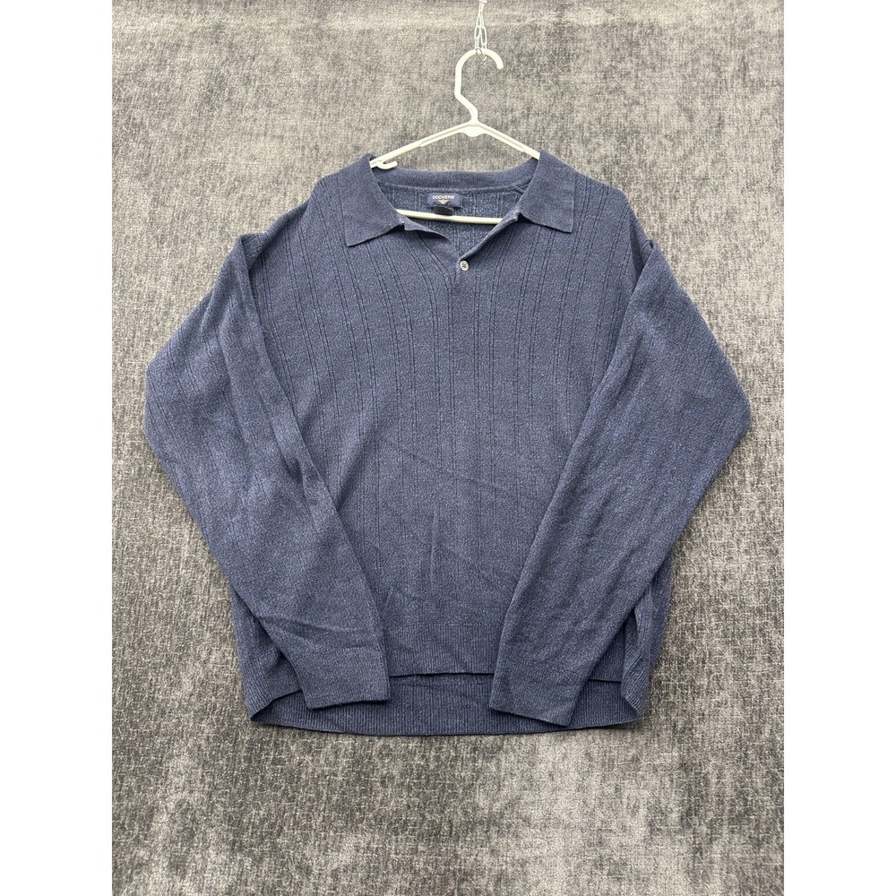Dockers Polo Sweater Mens XL Blue Acrylic‎ Tight Knit Ribbed Tennis Performance